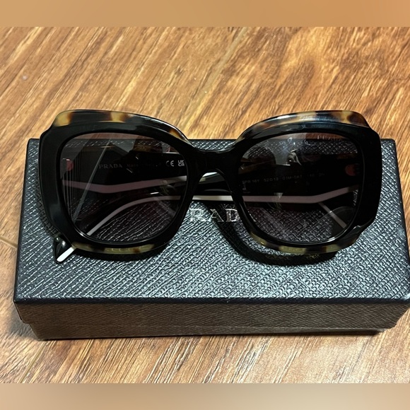 PRADA | Women's Black and Tortoise Shell Sunglasses with White accents - Picture 6 of 12
